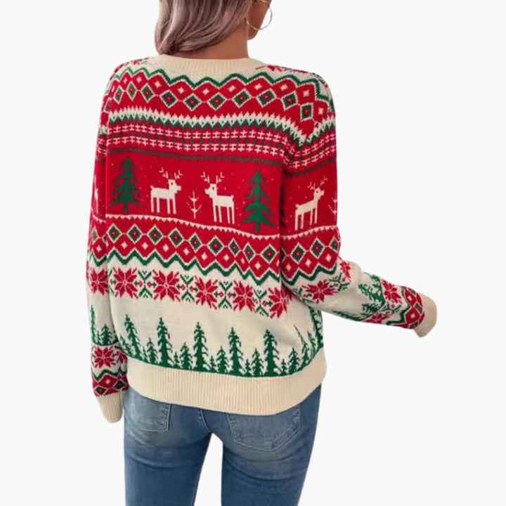 Damen Weihnachtspullover mit Rentier und Baumdesign