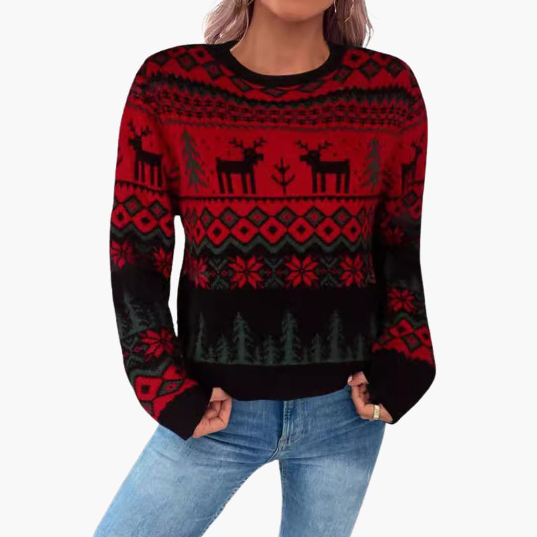 Damen Weihnachtspullover mit Rentier und Baumdesign