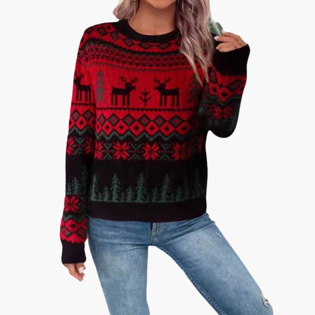 Damen Weihnachtspullover mit Rentier und Baumdesign