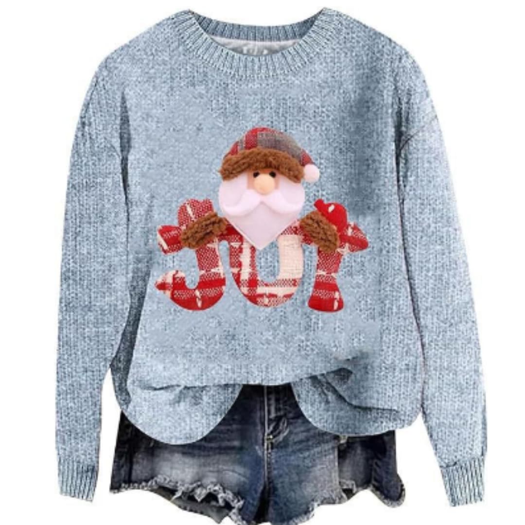 Damen Weihnachtspullover mit Santa Motiv und geripptem Saum