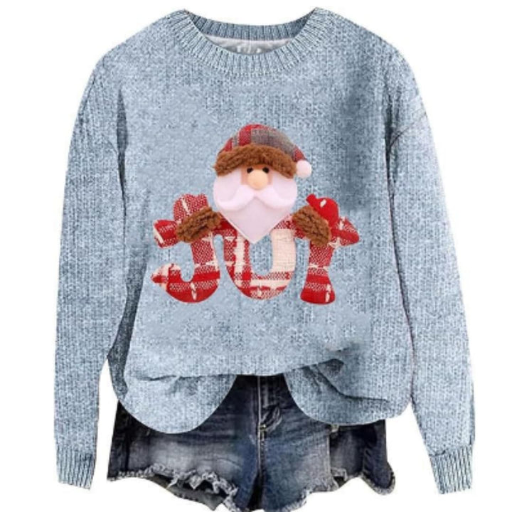Damen Weihnachtspullover mit Santa Motiv und geripptem Saum