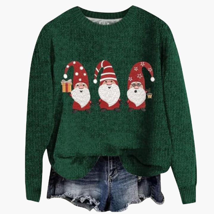 Damen Weihnachtspullover mit Santa Motiv und geripptem Saum