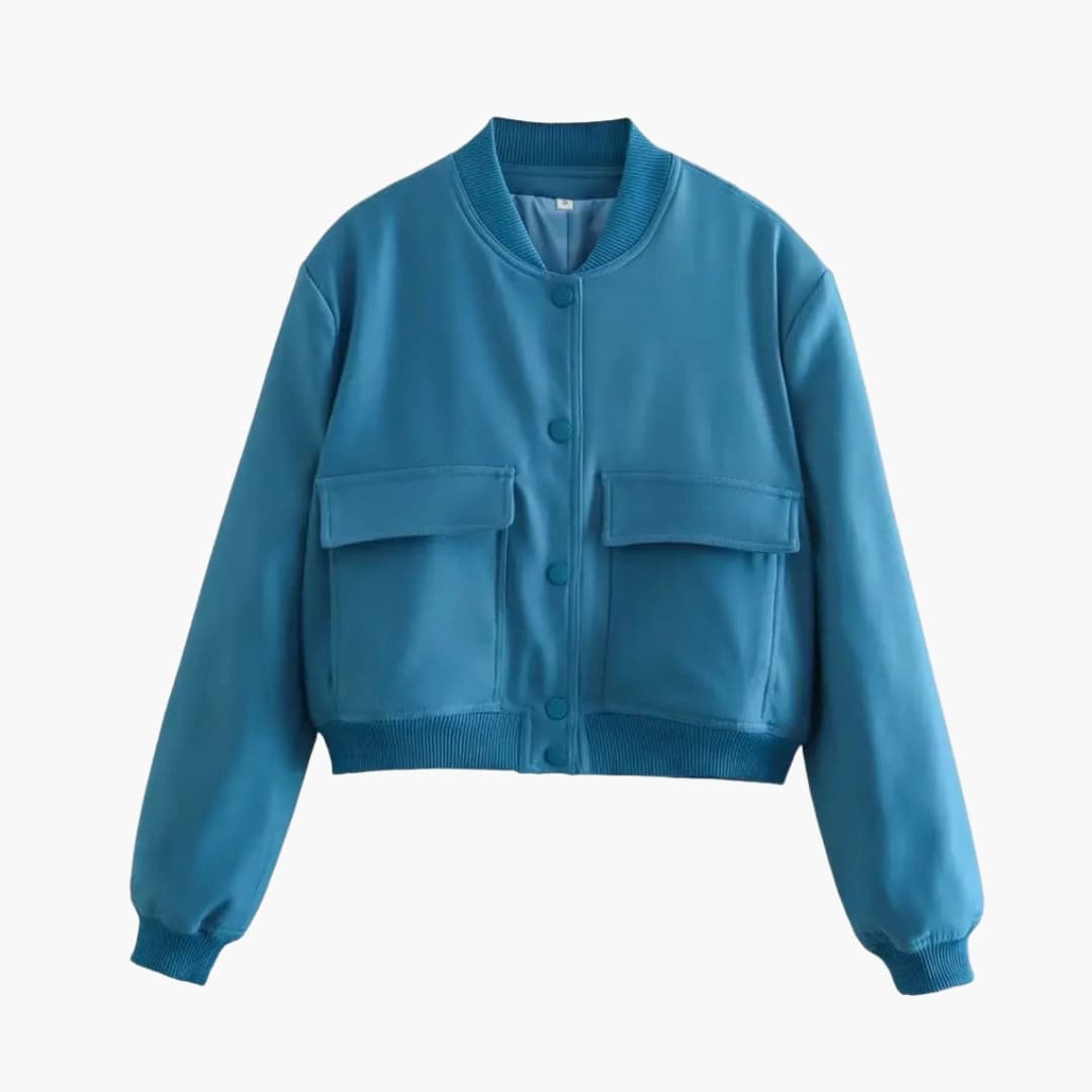 Damen Bomberjacke mit Knopfverschluss und Fronttaschen