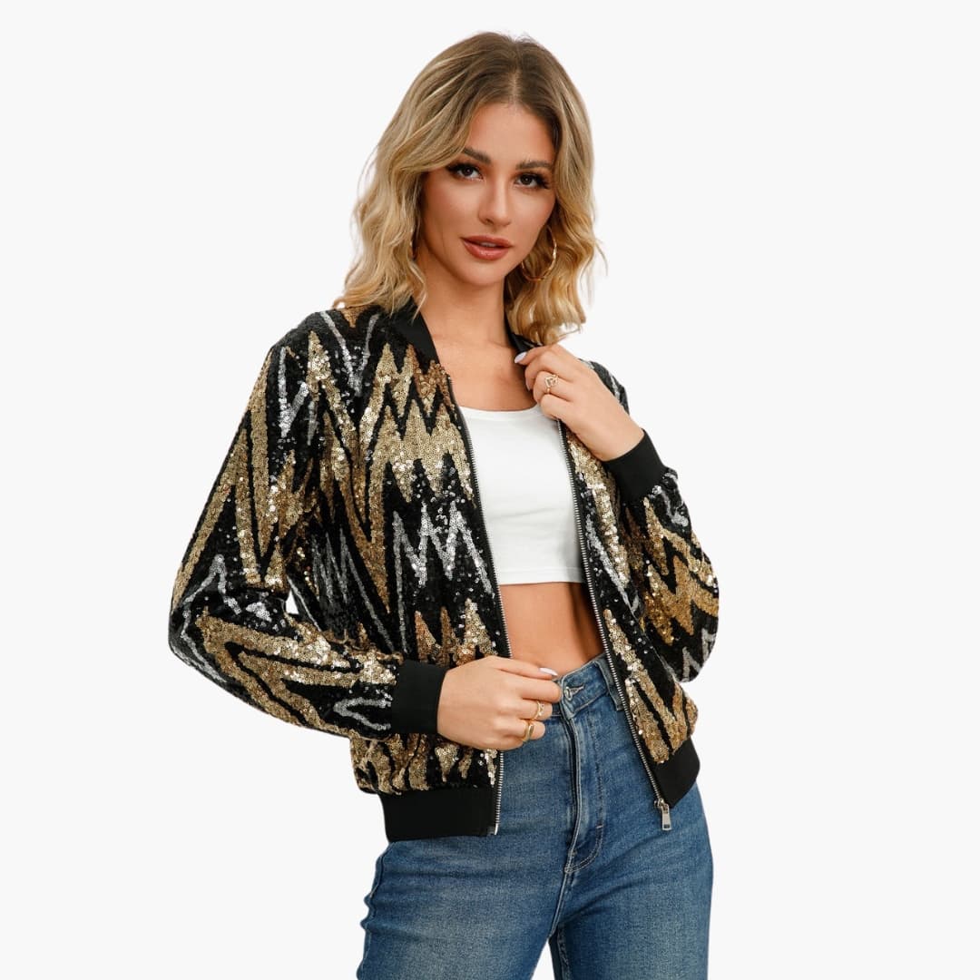 Damen Bomberjacke mit Pailletten