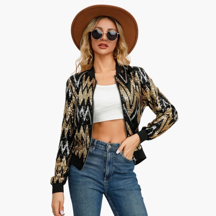 Damen Bomberjacke mit Pailletten