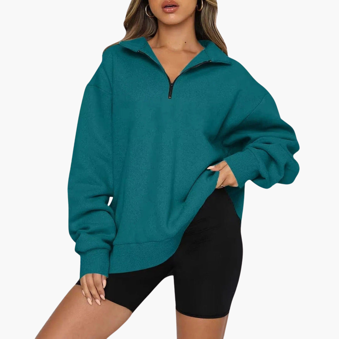 Damen Casual Zip-Up Pullover mit Lockerem Schnitt