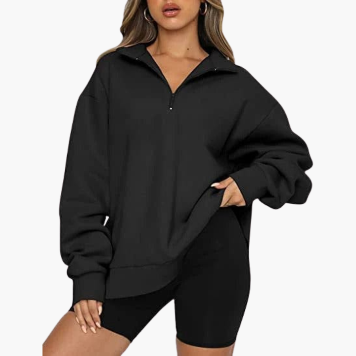 Damen Casual Zip-Up Pullover mit Lockerem Schnitt