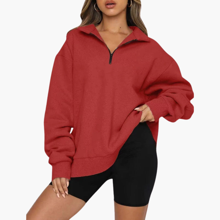 Damen Casual Zip-Up Pullover mit Lockerem Schnitt