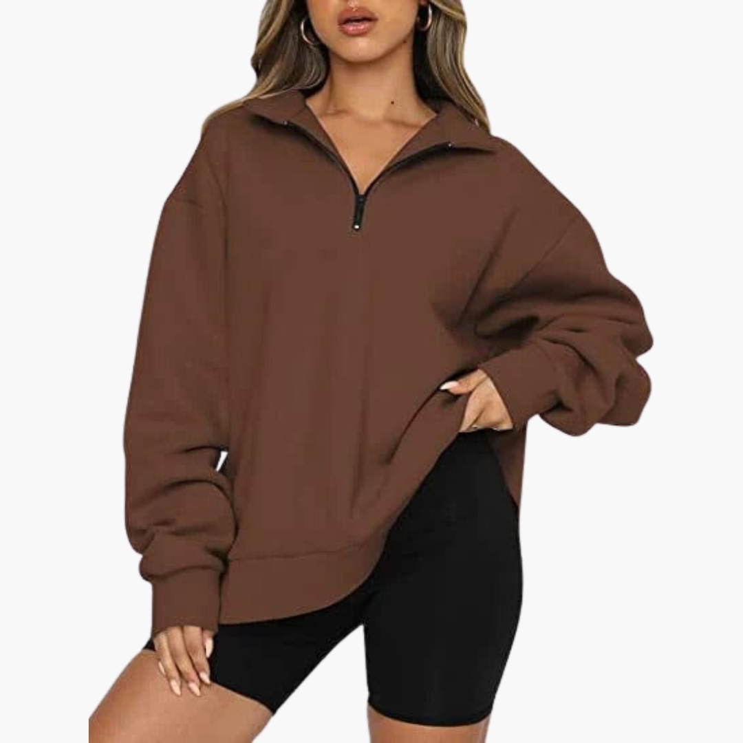 Damen Casual Zip-Up Pullover mit Lockerem Schnitt