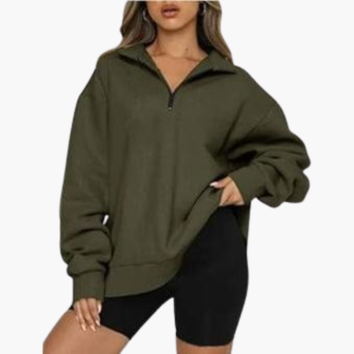 Damen Casual Zip-Up Pullover mit Lockerem Schnitt