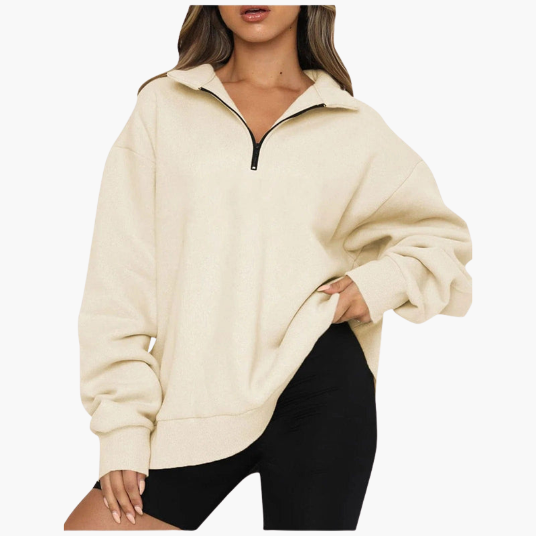 Damen Casual Zip-Up Pullover mit Lockerem Schnitt
