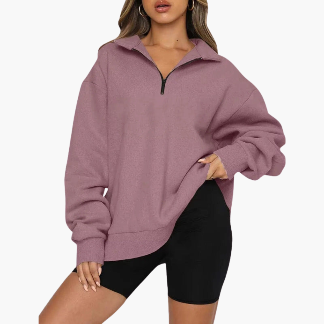 Damen Casual Zip-Up Pullover mit Lockerem Schnitt
