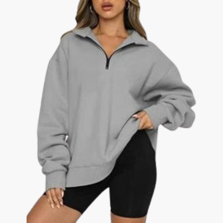 Damen Casual Zip-Up Pullover mit Lockerem Schnitt