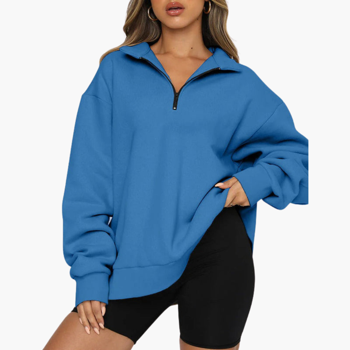 Damen Casual Zip-Up Pullover mit Lockerem Schnitt