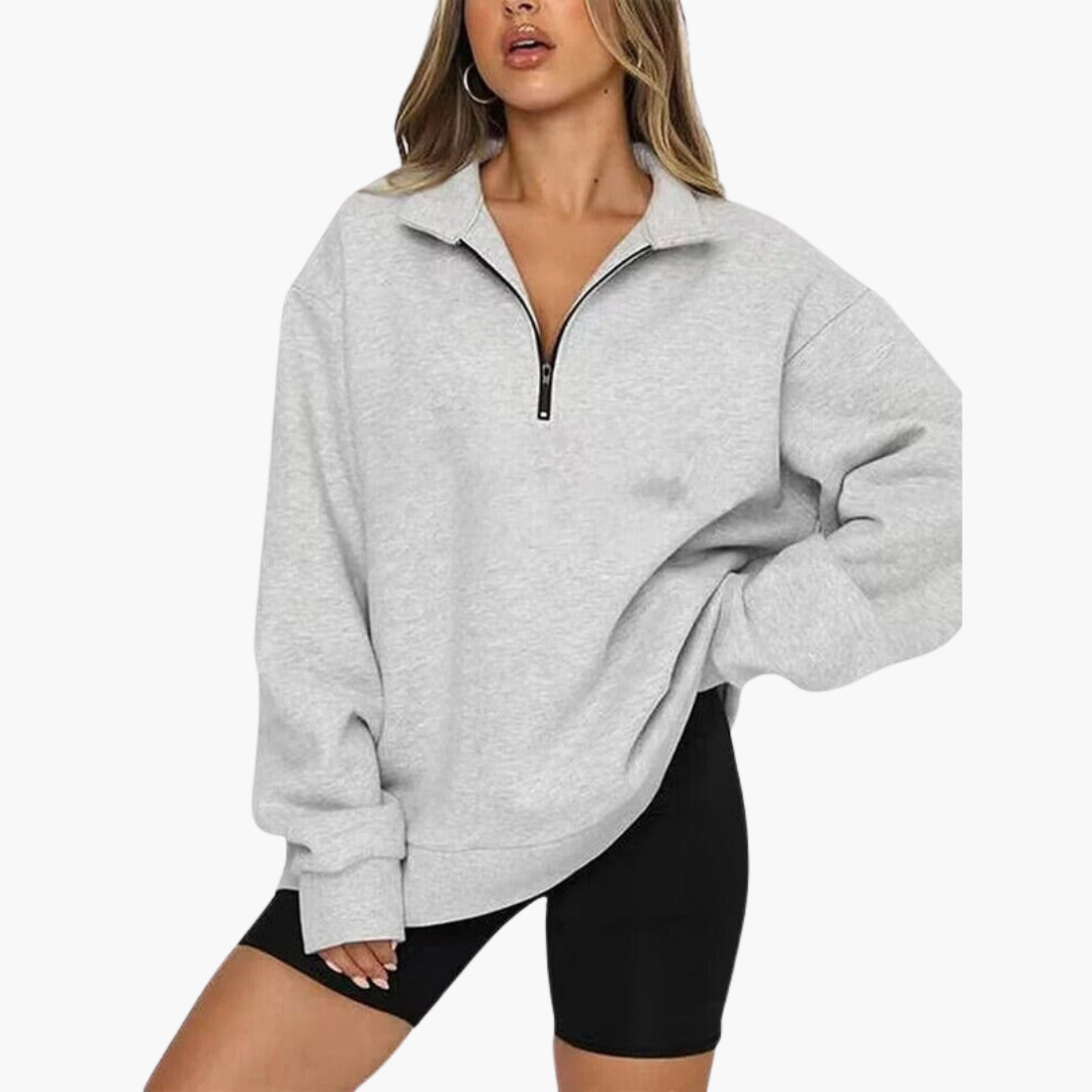 Damen Casual Zip-Up Pullover mit Lockerem Schnitt