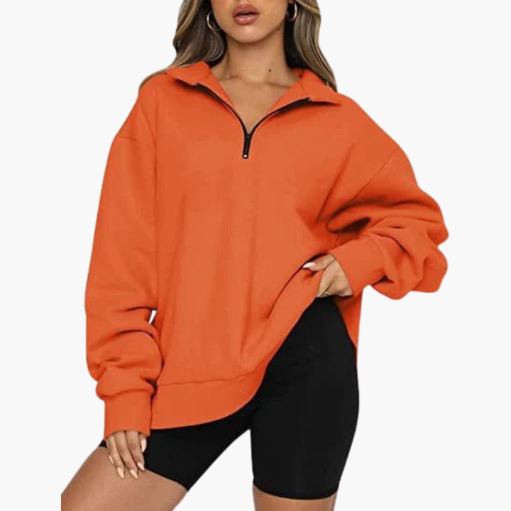 Damen Casual Zip-Up Pullover mit Lockerem Schnitt