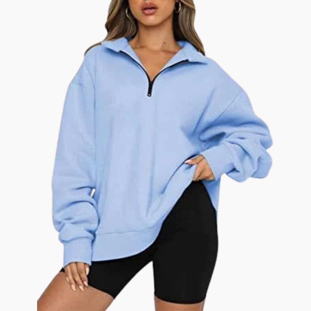 Damen Casual Zip-Up Pullover mit Lockerem Schnitt