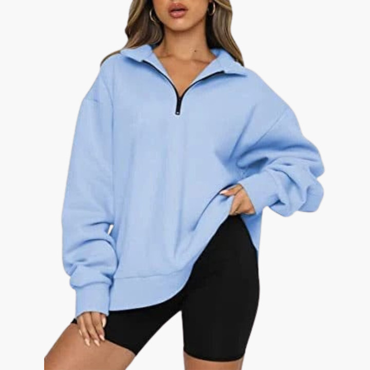 Damen Casual Zip-Up Pullover mit Lockerem Schnitt