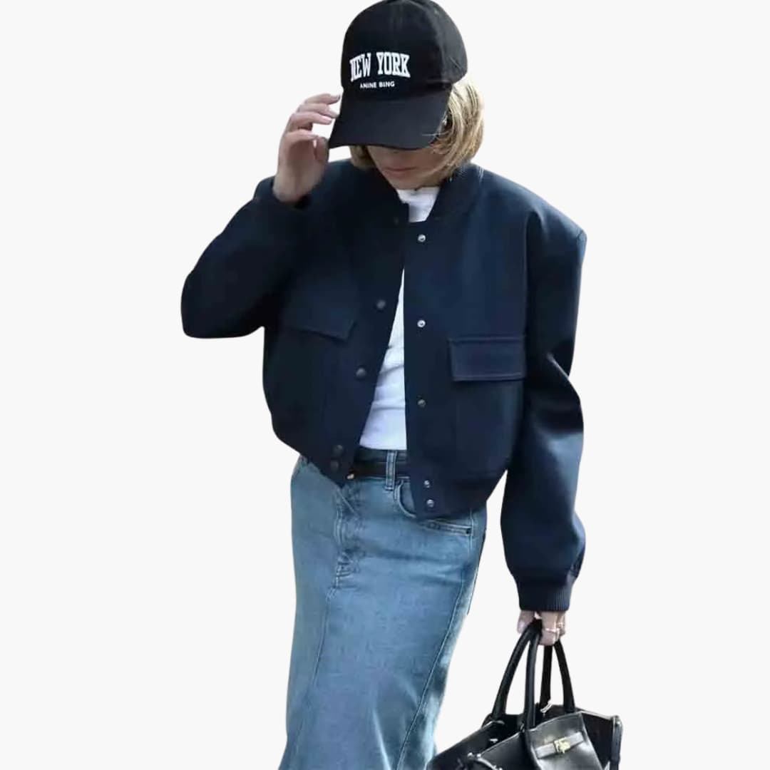 Damen Cropped Jacke mit Druckknöpfen und Klappentaschen