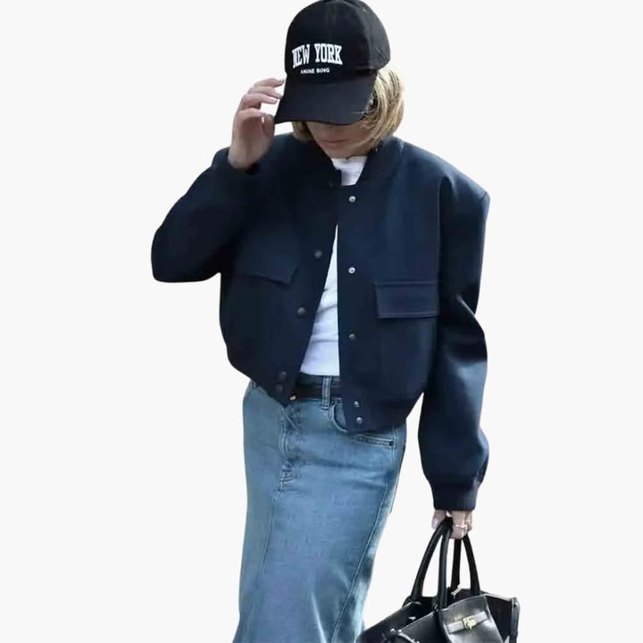 Damen Cropped Jacke mit Druckknöpfen und Klappentaschen