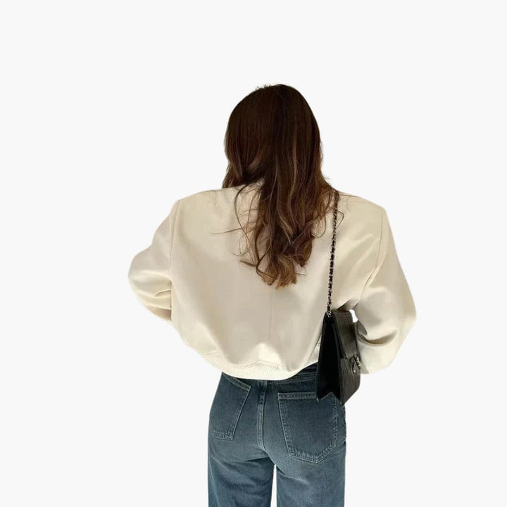 Damen Cropped Jacke mit Druckknöpfen und Klappentaschen
