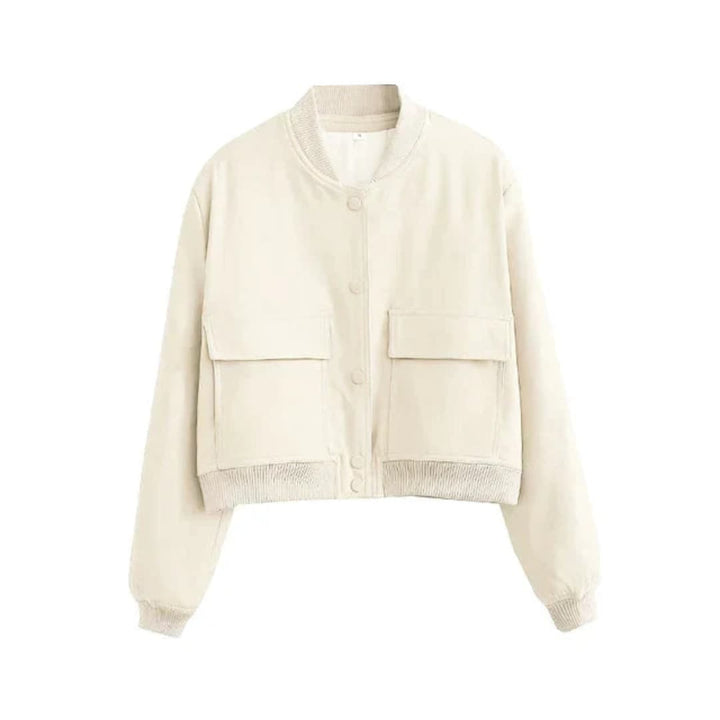 Damen Cropped Jacke mit Druckknöpfen und Klappentaschen