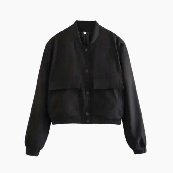 Damen Cropped Jacke mit Druckknöpfen und Klappentaschen