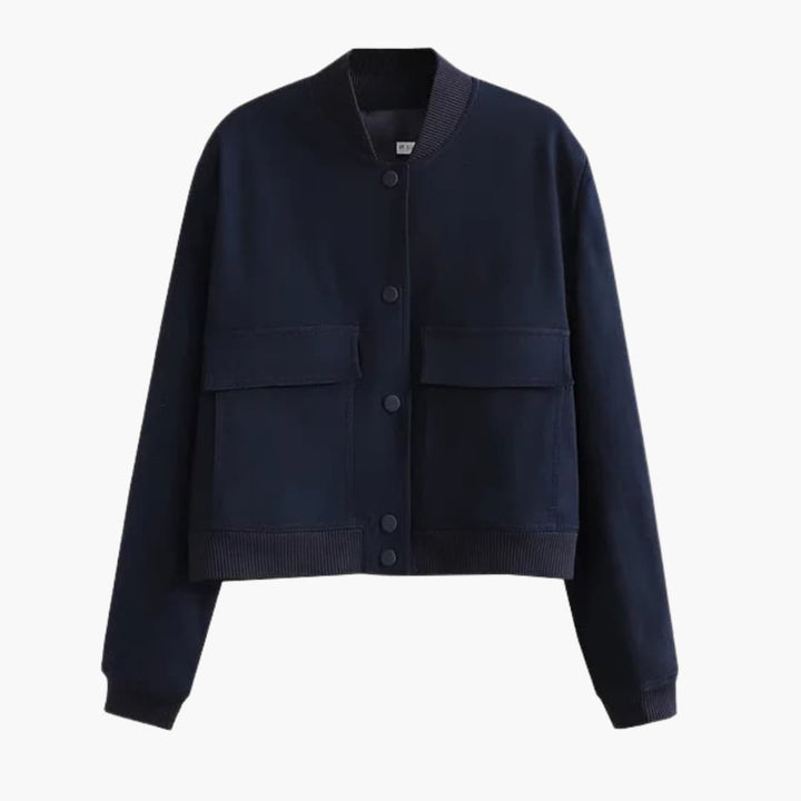 Damen Cropped Jacke mit Druckknöpfen und Klappentaschen