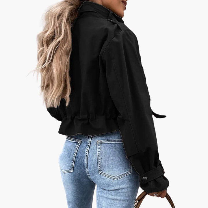 Damen Cropped Jacke mit Klappentaschen und Reißverschluss