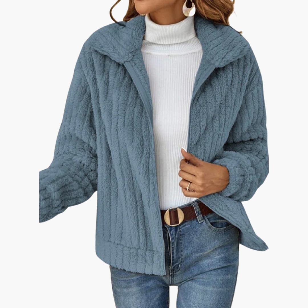 Damen Fleecejacke mit offenem Frontdesign und breitem Reverskragen