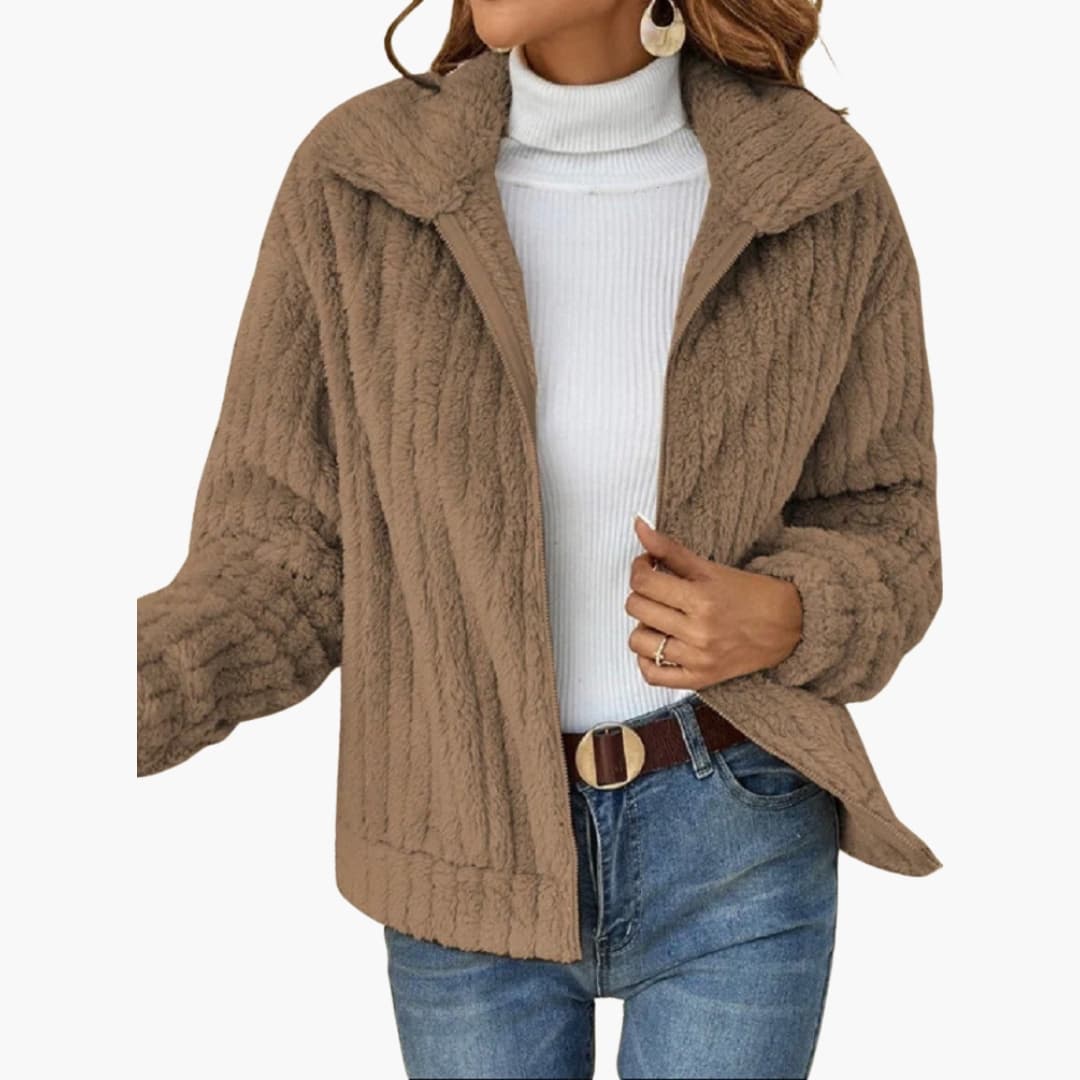 Damen Fleecejacke mit offenem Frontdesign und breitem Reverskragen