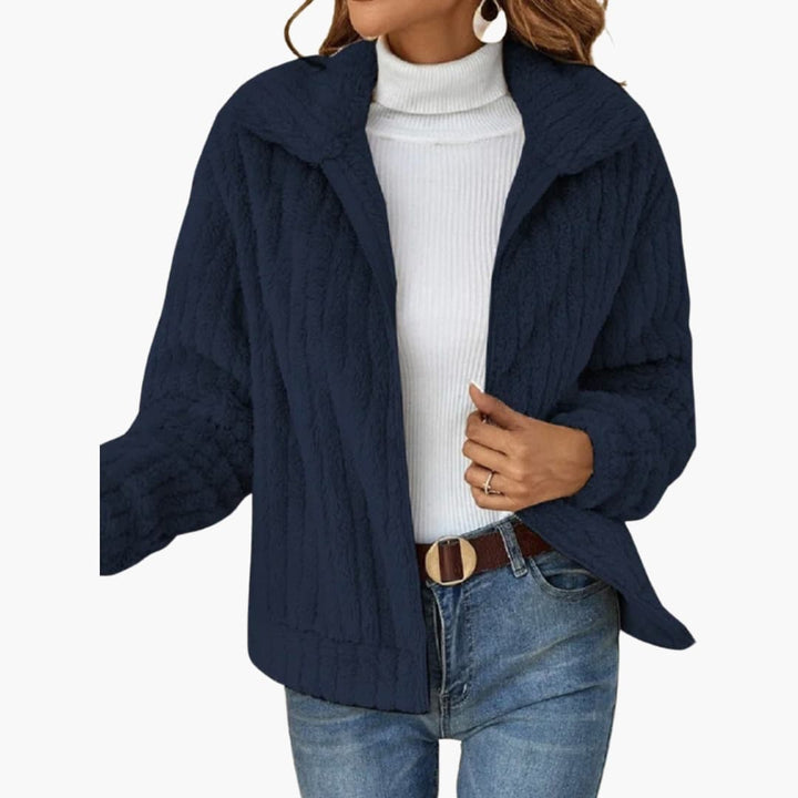 Damen Fleecejacke mit offenem Frontdesign und breitem Reverskragen