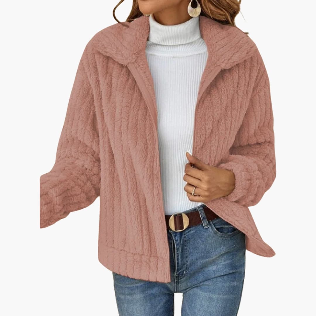 Damen Fleecejacke mit offenem Frontdesign und breitem Reverskragen