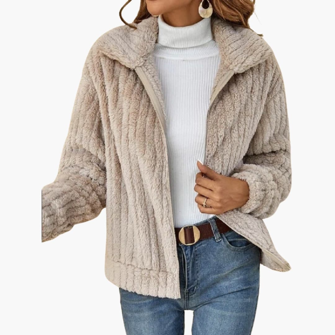 Damen Fleecejacke mit offenem Frontdesign und breitem Reverskragen