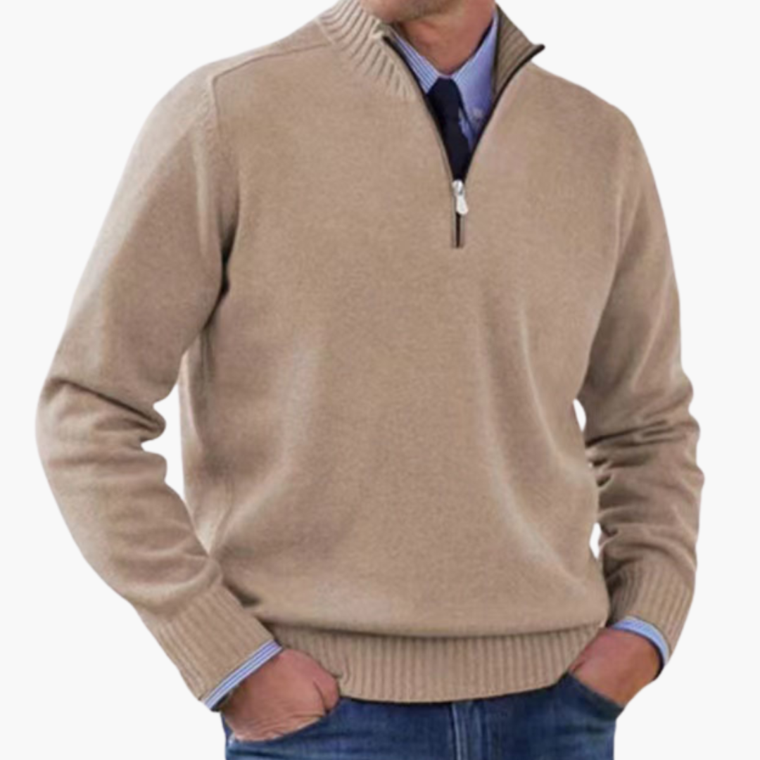 Herre Halv-Zip Genser med Ribbestrikk