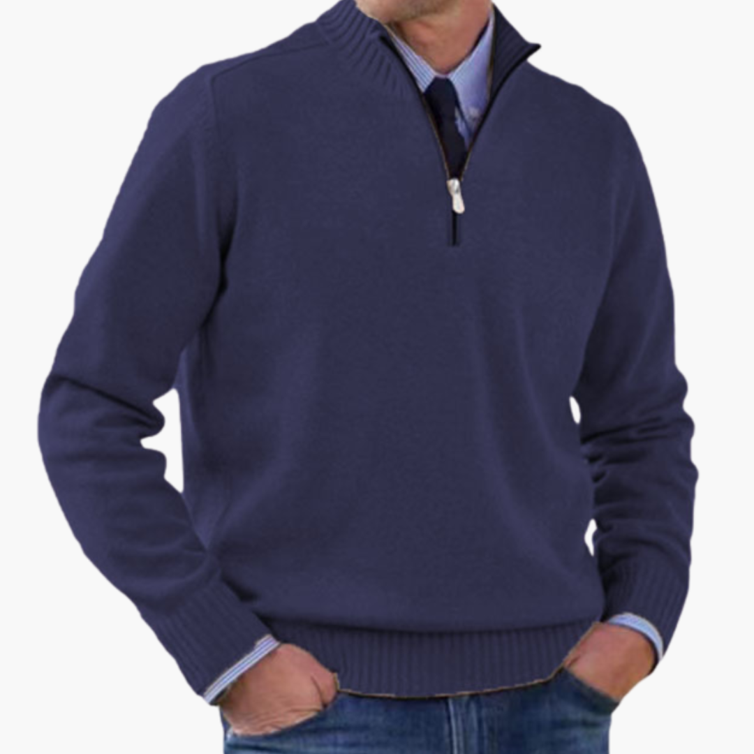 Herre Halv-Zip Genser med Ribbestrikk