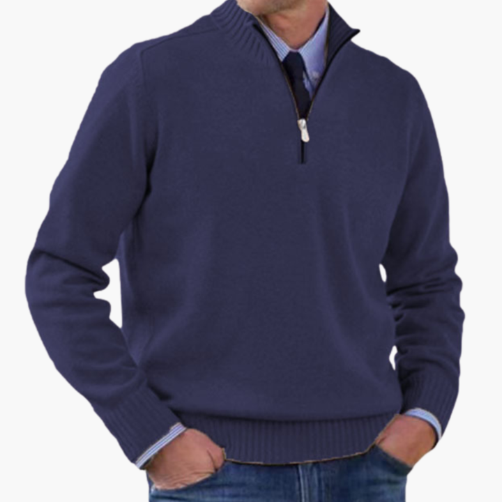 Herre Halv-Zip Genser med Ribbestrikk