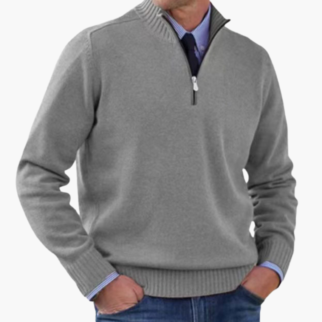 Herre Halv-Zip Genser med Ribbestrikk
