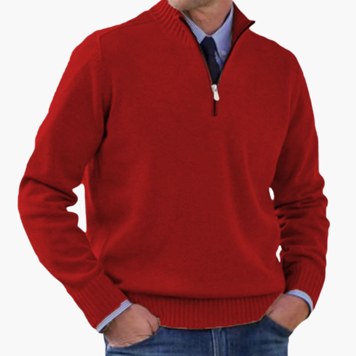 Herre Halv-Zip Genser med Ribbestrikk