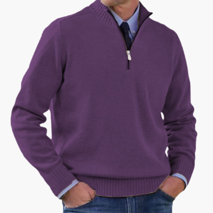Herre Halv-Zip Genser med Ribbestrikk