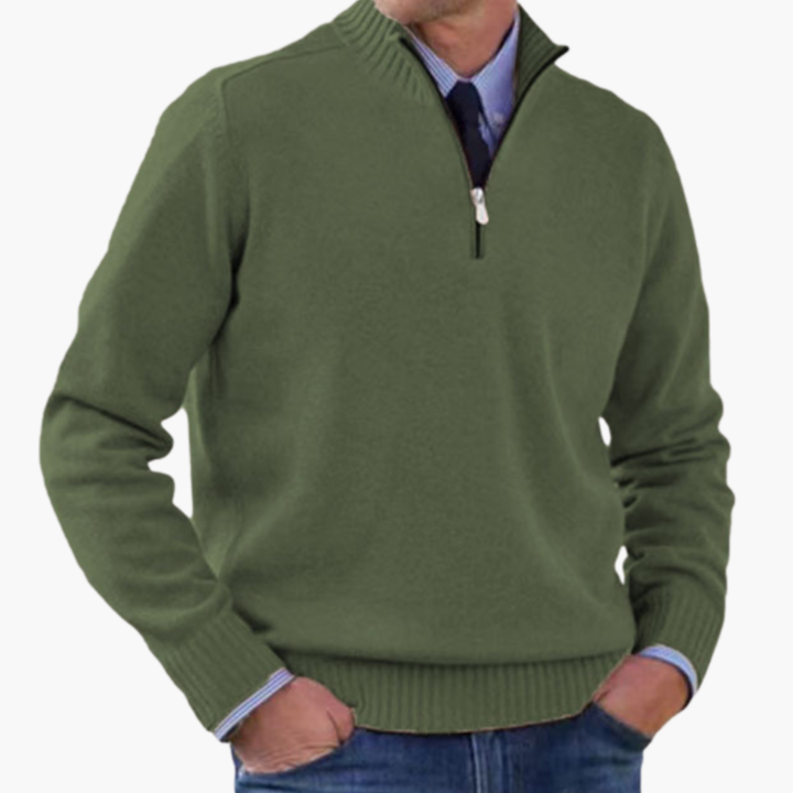 Herre Halv-Zip Genser med Ribbestrikk