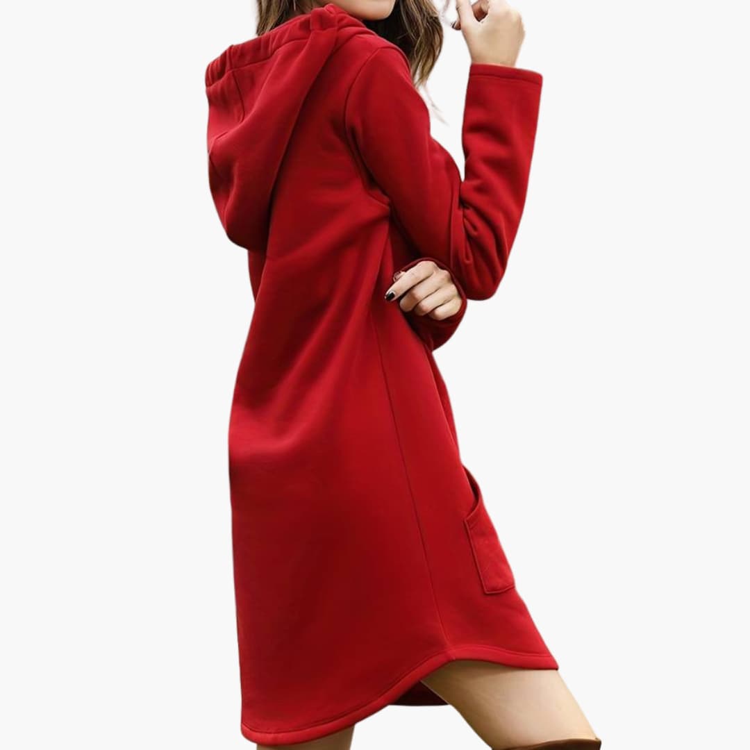 Damen Hoodie-Kleid mit Kordelzugkapuze und Fronttasche