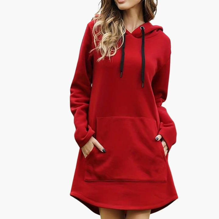 Damen Hoodie-Kleid mit Kordelzugkapuze und Fronttasche