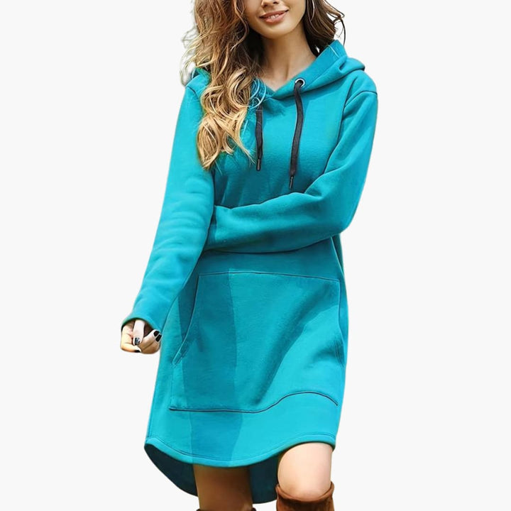 Damen Hoodie-Kleid mit Kordelzugkapuze und Fronttasche