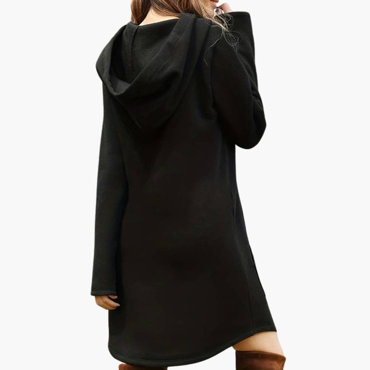 Damen Hoodie-Kleid mit Kordelzugkapuze und Fronttasche