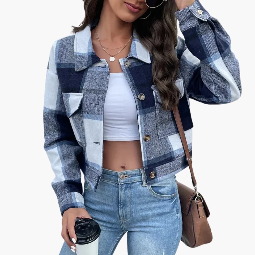 Damen Karo Jacke mit Knöpfen