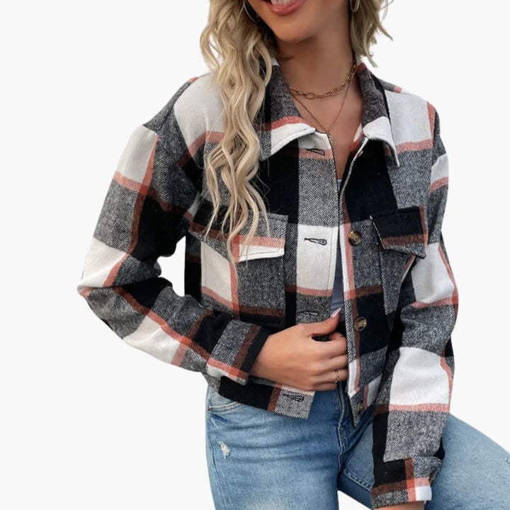 Damen Karo Jacke mit Knöpfen