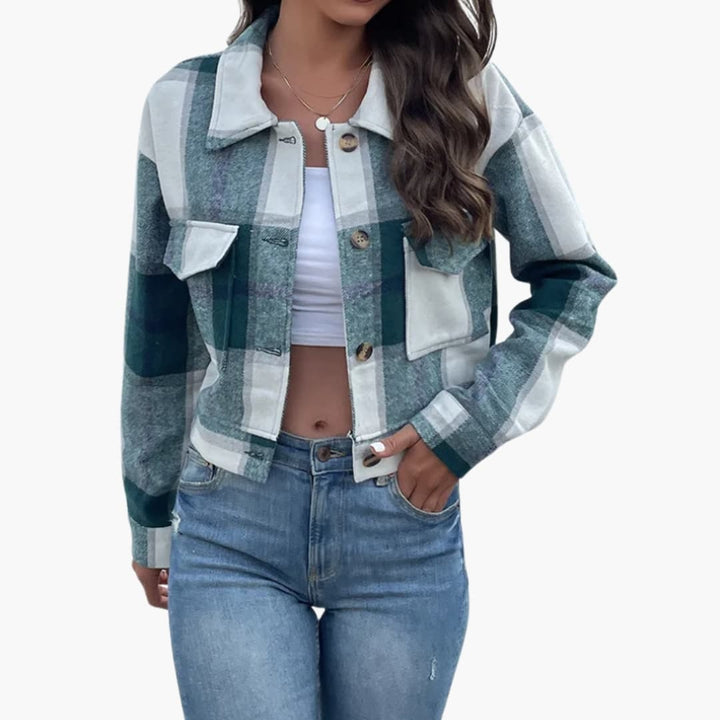 Damen Karo Jacke mit Knöpfen
