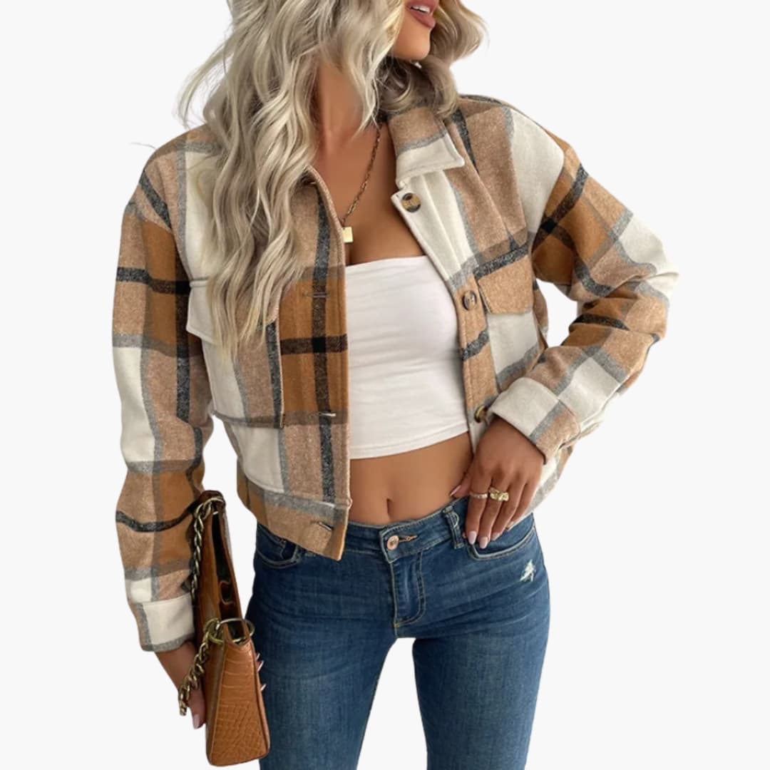 Damen Karo Jacke mit Knöpfen