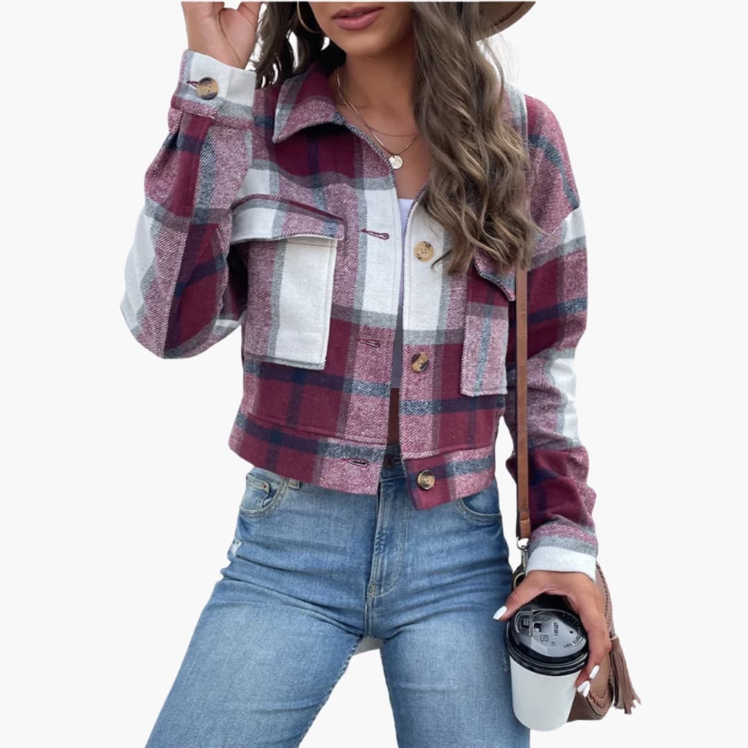 Damen Karo Jacke mit Knöpfen
